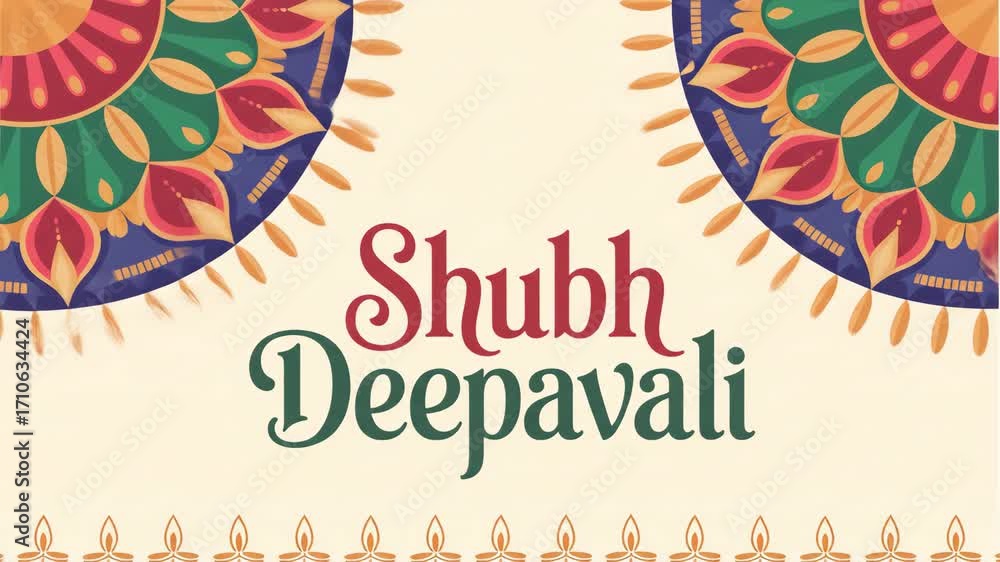 Vibrant Shubh Deepavali Greeting Card with Traditional Indian Motifs and Decorative Border for Festive Celebrations