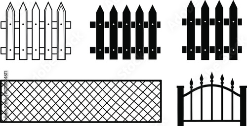 Fence styles vector illustration picket fence metal fence gate