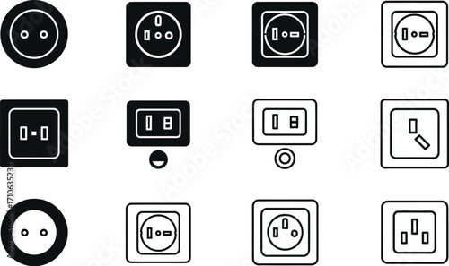 Different types of electrical outlets and power sockets vector