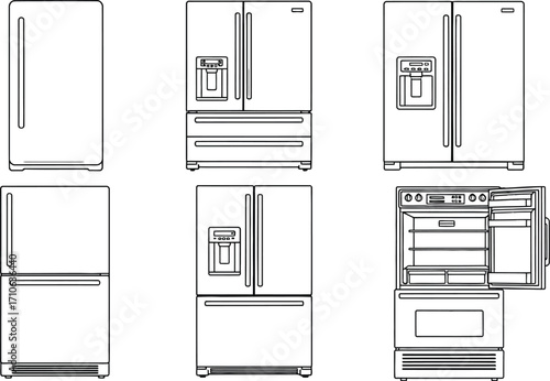 Refrigerator types outline vector illustration kitchen appliance