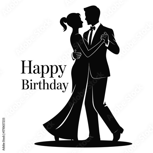 Wallpaper Mural Elegant silhouette of a couple dancing together on a happy birthday card Torontodigital.ca
