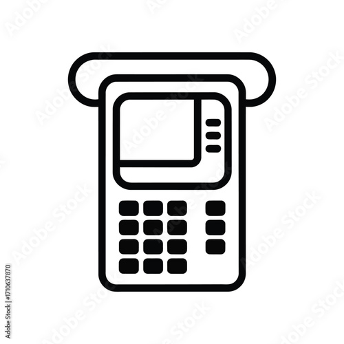 Simple icon of an atm machine with keypad and screen for financial transactions