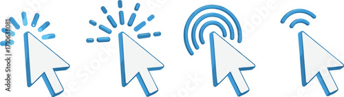 Set of computer mouse cursor icons with click effect. Vector arrow pointers for web navigation, selection, and user interface interaction isolated on a white background