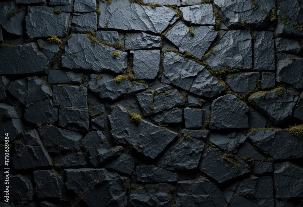 Fototapeta premium Textured stone wall background indoors photography dark environment close-up natural elements