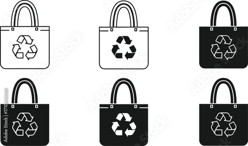 Eco friendly reusable shopping tote bags with recycle symbol