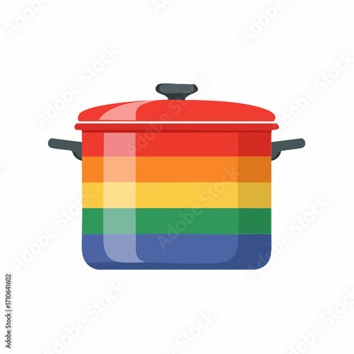 Rainbow Striped Cooking Pot with Lid Vector Illustration