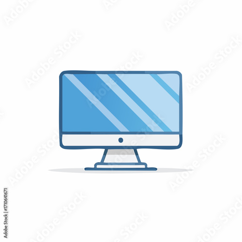 Simple cartoon illustration of a modern computer monitor with a blue screen reflecting light