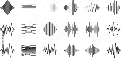 Collection of Abstract Sound Waveforms and Audio Visualizations in a Grid Layout