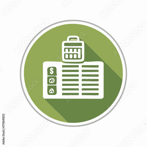 Stylized SEO icons featuring a calendar and score board within a green circle