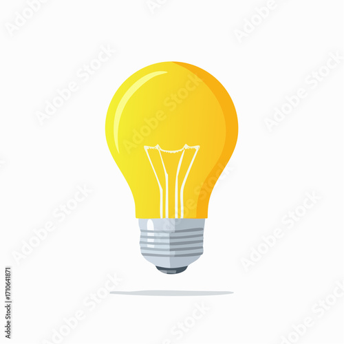 Bright yellow light bulb glowing with a filament and screw base casting a subtle shadow