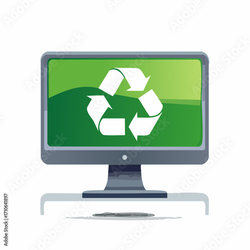 Computer Screen Displaying Recycle Symbol Green Technology Environment Concept