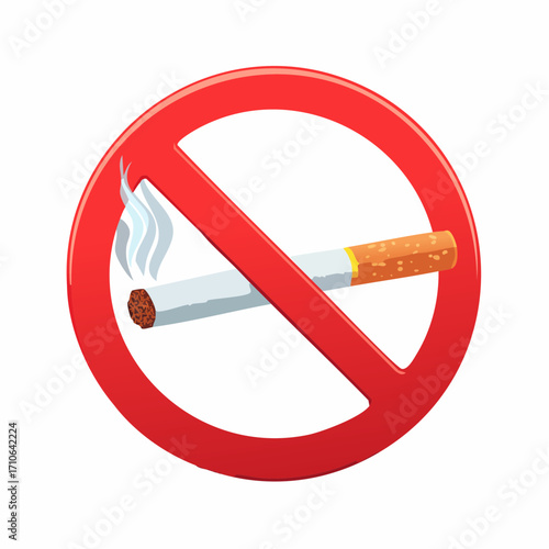 No Smoking Sign with Cigarette and Smoke Prohibition Symbolic Illustration