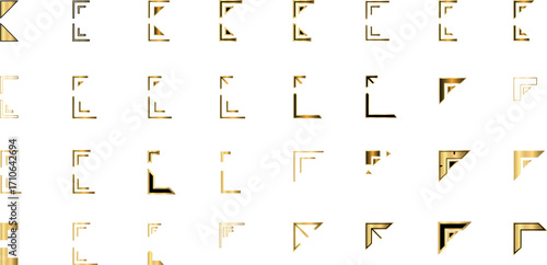 Elegant collection of golden decorative corners for photos and pages. A versatile set of vintage border frame elements and design assets