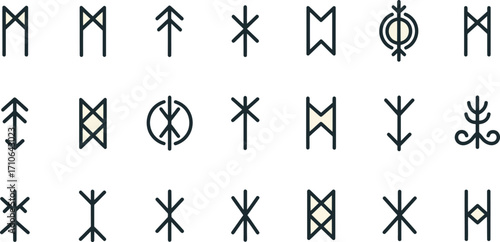 A Collection of Ancient Runes Symbols and Characters of an Old Written Language