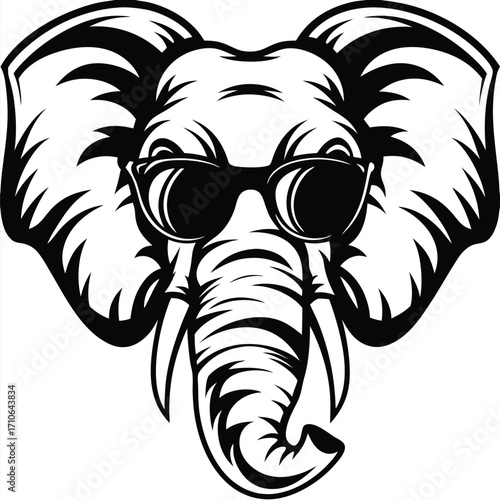 Cool elephant face wearing sunglasses shows off the black and white details