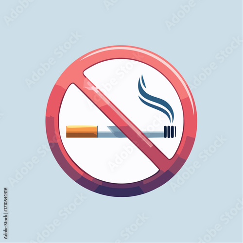 Minimalist flat vector no smoking sign icon, showing a red circle with a line through a lit cigarette, representing health and safety rules