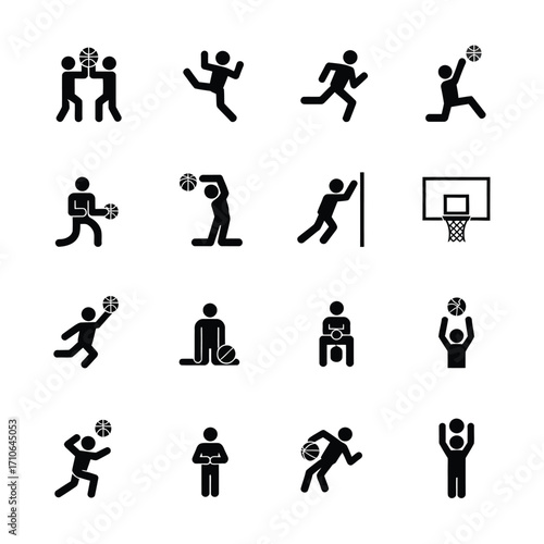 Basketball actions and plays icon set