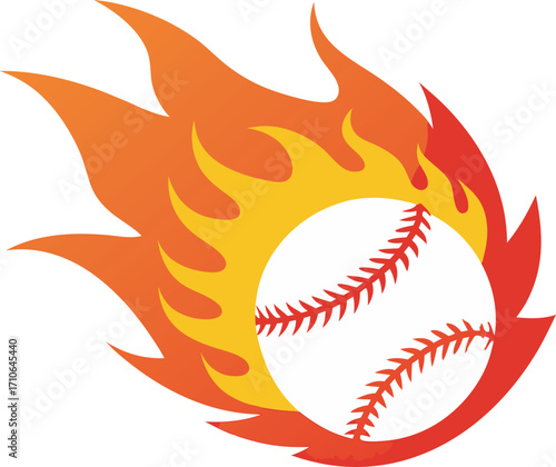Dynamic baseball illustration with fiery engulfment