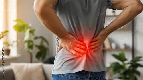 Person with lower back pain highlighted in red discomfort