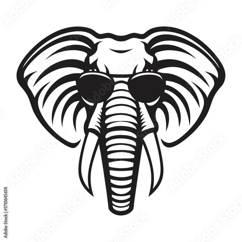 Cool elephant head wearing sunglasses showcases monochrome boldness and graphical appeal in form