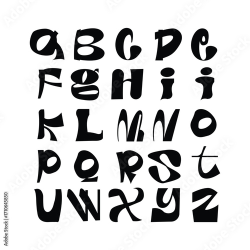 Modern Abstract Display Font. Unique Uppercase Letter Set with Playful Shapes for Editorial Typography, Posters, Creative Branding, Album Covers, Trendy Ads, and Bold Graphic Design Projects