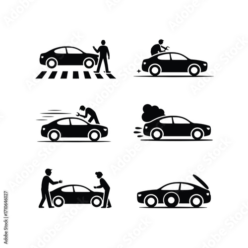 Car maintenance and problem icon set