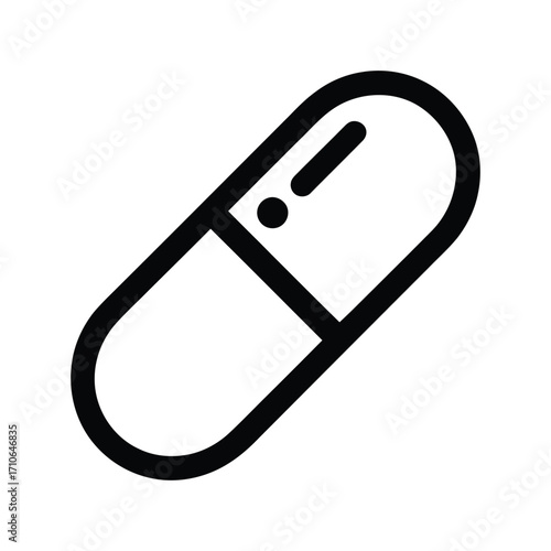 Simple outline icon of a pharmaceutical capsule or pill for medical and health applications