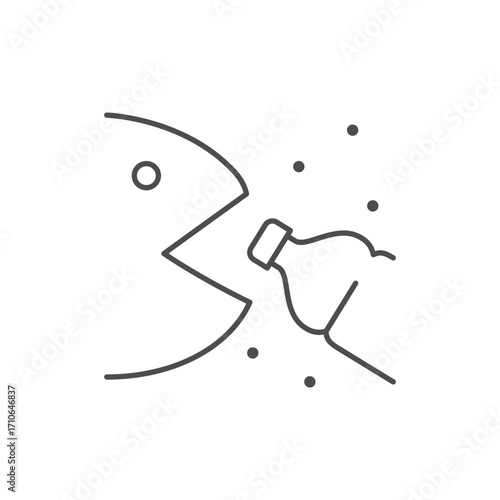 Fish and plastic waste line icon
