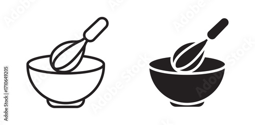 Baking whisk bowl vector icon set. 