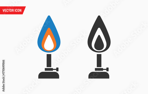 Bunsen burner flame icons set science lab equipment colorful and monochrome