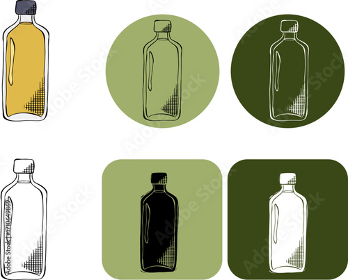 Olive oil logotype. Vector graphic line ink colored illustration. Silhouette sign for logo, print, comics, fashion, pop art, boards, design, stickers, decoration, posters