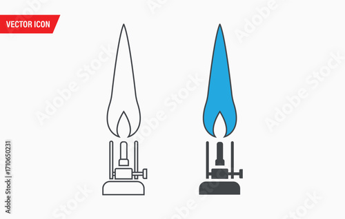 Bunsen burner flame line art and colored comparison graphic for science education
