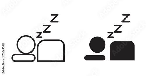 Sleeping on bed vector icon set. 