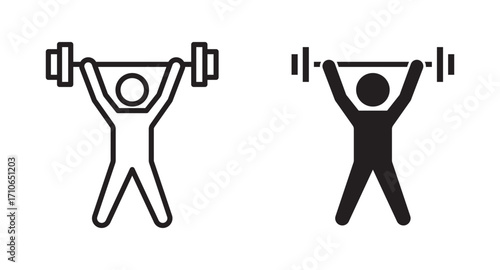 person lifting weights icons, vector set. 