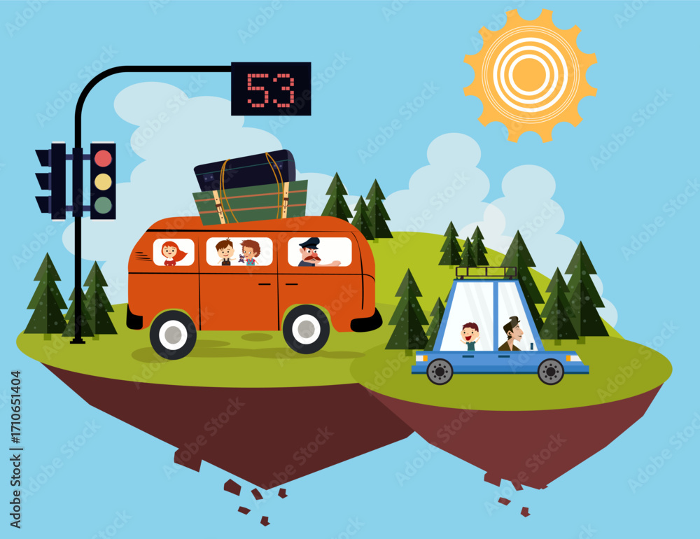 Naklejka premium Traffic drawing car light floating land icons ornament