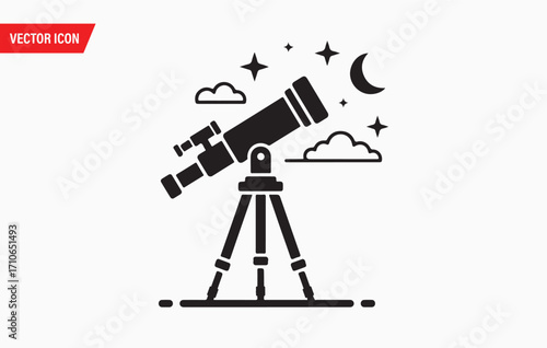 Telescope and night sky symbols for astronomy and exploration