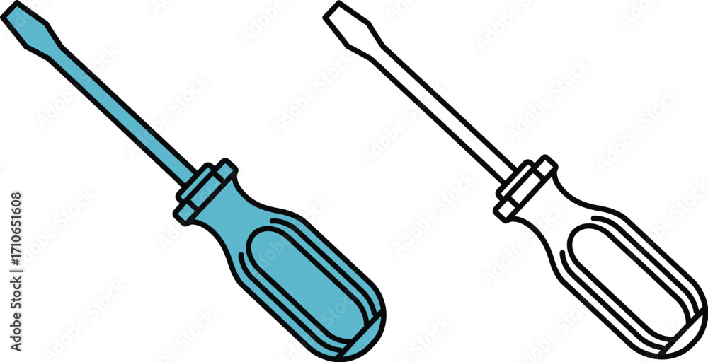 Fototapeta premium Find flat head screwdriver vector illustration and line art