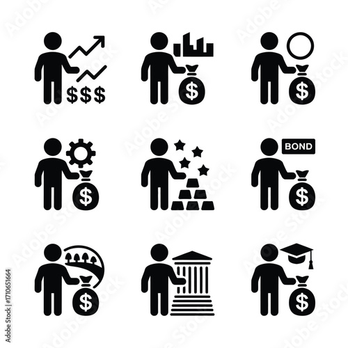 Investment and finance icon set