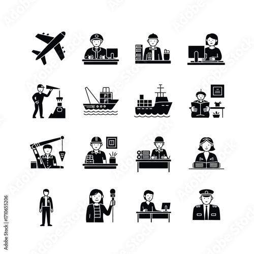 Professions and occupations icon set