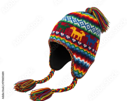 A Colorful Knitted Peruvian Chullo Hat Isolated Transparent PNG