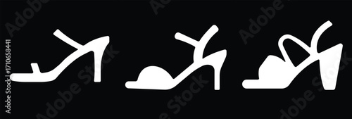 Art & IllustrationLadies shoes icon set.Stylish high heel silhouettes, women's fashion footwear collection,Outline and white stiletto icon set.Leather shoes heel icon flat simple icon set.