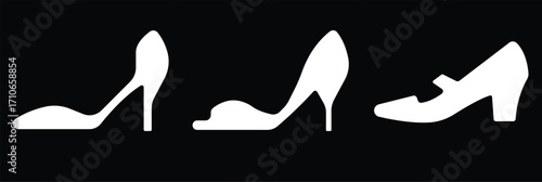 Art & IllustrationLadies shoes icon set.Stylish high heel silhouettes, women's fashion footwear collection,Outline and white stiletto icon set.Leather shoes heel icon flat simple icon set.