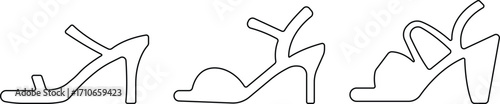 Art & IllustrationLadies shoes icon set.Stylish high heel silhouettes, women's fashion footwear collection,Outline and white stiletto icon set.Leather shoes heel icon flat simple icon set.