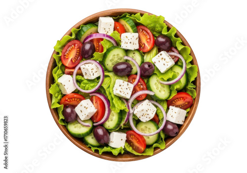 Fresh greek salad with feta cheese isolated on transparent background