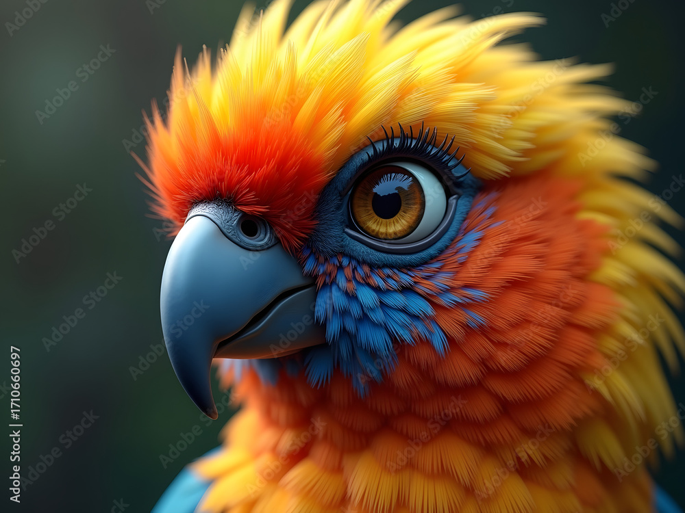 Fototapeta premium Vibrant parrot with captivating gaze showcases nature's artistry, inspiring wonder and adding a touch of exotic beauty to any creative project or design needing eye-catching color