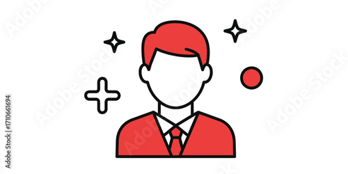 Faceless businessman radiating success with stars and a positive aura, symbolizing achievement and professional excellence in a modern, clean style.
