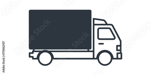 Delivery truck transporting goods on a white background, representing logistics and transportation services with a clean, minimalist aesthetic.