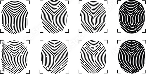 "Fingerprint Icon Set for Biometric Security and Identification Systems"