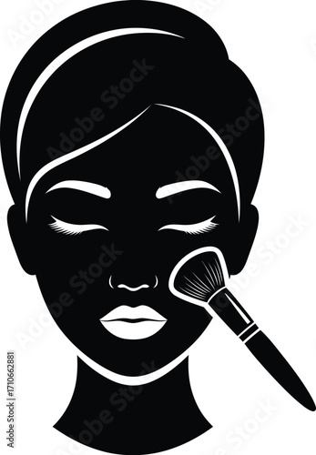 Woman applying makeup with brush beauty fashion vector graphic