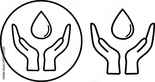 Protect your hands from water. An image of hands with drops of water holding drops. You have drops in your hands. Hands holding water in a flat and linear style - stock vector image.